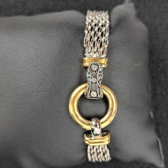 Mesh Chain Necklace & Bracelet Set with Donut Pendant Silver & Gold Tone - Picture 11 of 15